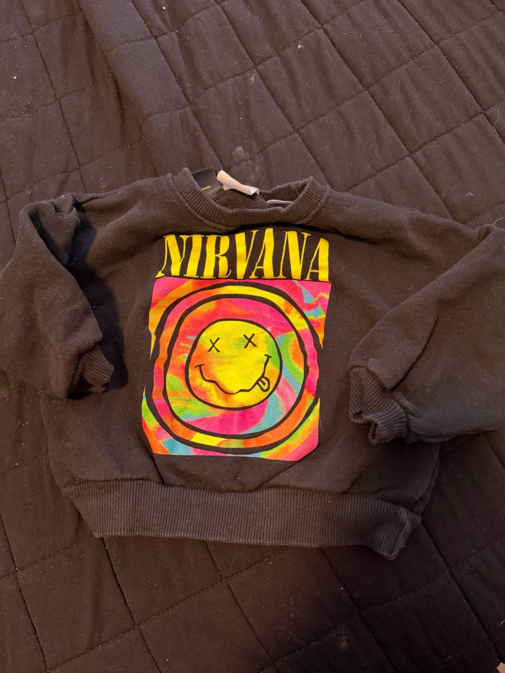 Zara NIRVANA Black Kids Sweatshirt with Neon Tie-Dye Smile Graphic